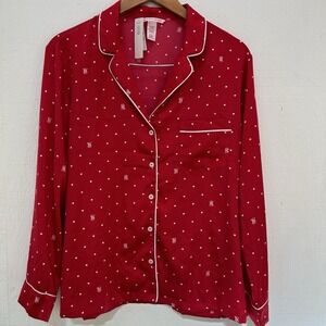 Victoria's Secret Long Sleeve‎ Holiday Red & White Button Up Pajama Top M NWT